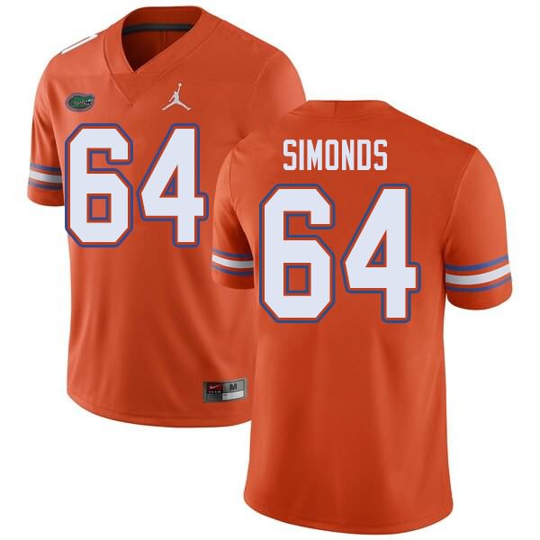 Men's NCAA Florida Gators Riley Simonds #64 Stitched Authentic Jordan Brand Orange College Football Jersey GLL3265YE